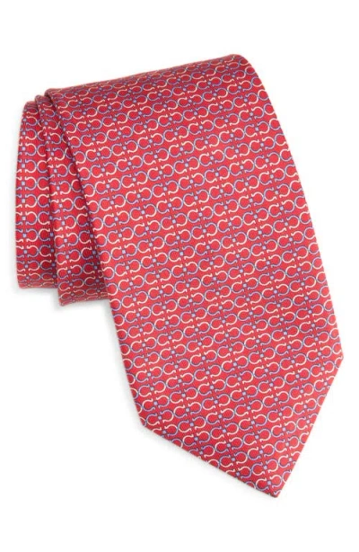 Ferragamo Zelig Gancini Print Silk Tie In Red