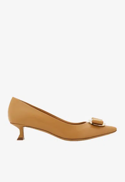 Ferragamo Zelma 40 Vara Bow Nappa Leather Pumps In Camel