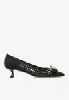 Ferragamo Zelma Woven Leather Buckle Pumps