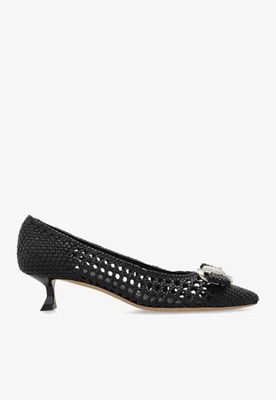 Ferragamo Zelma 40 Woven Leather Pumps