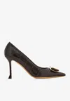 Ferragamo Zelma 85 Croc-embossed Leather Pumps In Brown