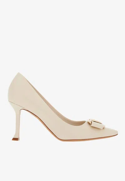 Ferragamo 85mm Bow-detail Leather Pumps In Mascarpone