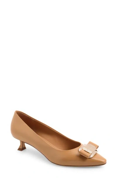 Ferragamo New Vara Plate Kitten Heel Pump In Beige