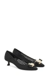 Ferragamo Zelma Bow Woven Pointed Toe Kitten Heel Pump In Black