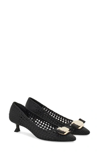 Ferragamo Zelma Bow Woven Pointed Toe Kitten Heel Pump In Nero