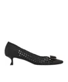 Ferragamo Zelma Woven Leather Buckle Pumps In Black