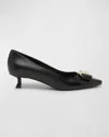 Ferragamo Zelma Leather Bow Kitten-heel Pumps In Nero