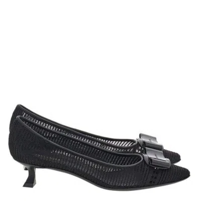 Ferragamo Zelma Mesh Bow Pumps In Black