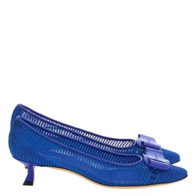 Ferragamo Zelma Mesh Bow Pumps In Blue