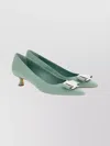 Ferragamo Zelma Pointed Toe Kitten Heel Pumps In Green