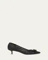 Ferragamo Zelma Woven Leather Buckle Pumps In Nero