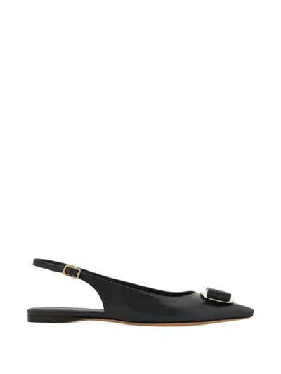 Ferragamo Zelmi Black Slingback Ballet Shoes With Logo Plaque On The Front In Leather Woman