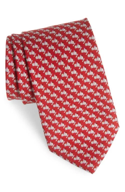 Ferragamo Zeno Ski Print Silk Tie In Rosso