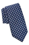 Ferragamo Zeus Dog Print Silk Twill Tie In Navy