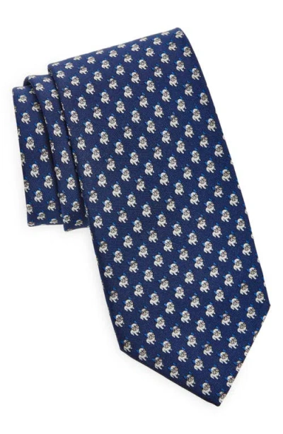 Ferragamo Zeus Dog Print Silk Twill Tie In Blue