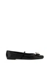 Ferragamo Lambskin Flats With Gold-tone Buckle Detail In Black