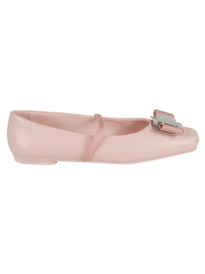 Ferragamo Zina Leather Bow Mary Jane Ballerina Flats In Nylund Pink