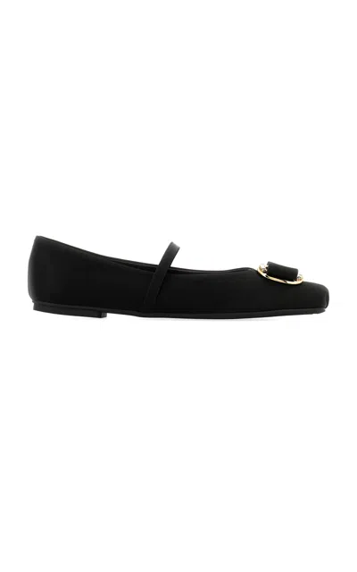 Ferragamo Logo-plaque Satin Ballerina Shoes In Black