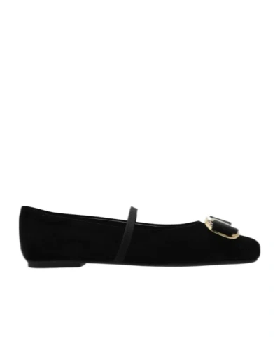 Ferragamo Logo-plaque Satin Ballerina Shoes In Black