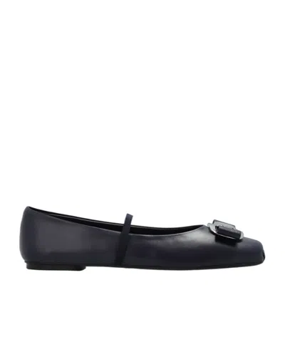 Ferragamo Zina Bow-detail Leather Ballet Flats In Blue