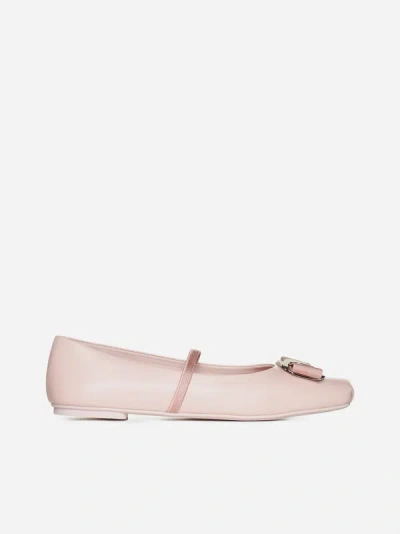 Ferragamo Zina Patent Bow Mary Jane Ballerina Flats In Pink