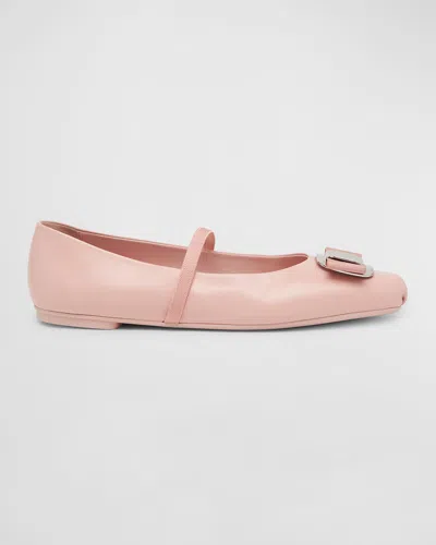 Ferragamo Zina Leather Bow Mary Jane Ballerina Flats In Nylund Pink