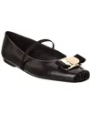 Ferragamo Black Nappa Leather Zina Ballerinas In Black