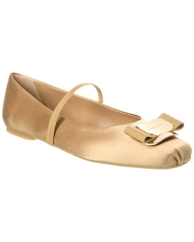 Ferragamo Zina T Plate Satin Ballerina Flat In Brown