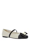Ferragamo Bicolor New Vara Plate Ballerinas In White