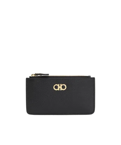 Ferragamo Zip Card Bag Wallet In Black