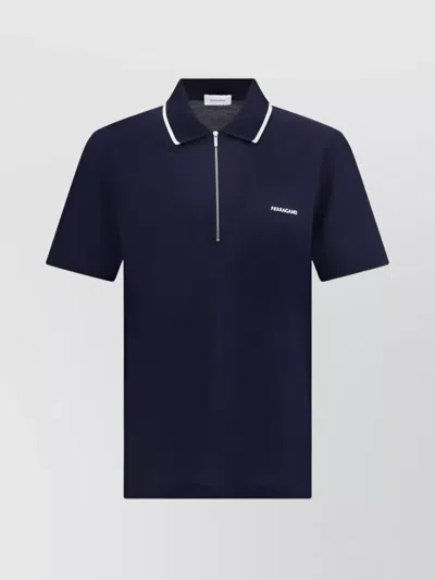Ferragamo Zip Collar Polo Shirt In Blue