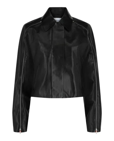 Ferragamo Zip-detail Cropped Leather Jacket In Black