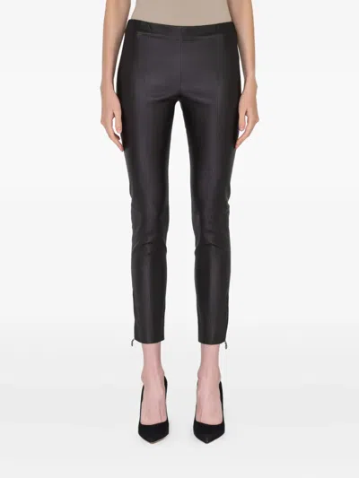 Ferragamo Zip-detail Leather Trousers In Black