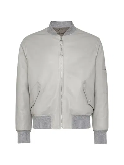 Ferragamo Zip Leather Jacket In Gray