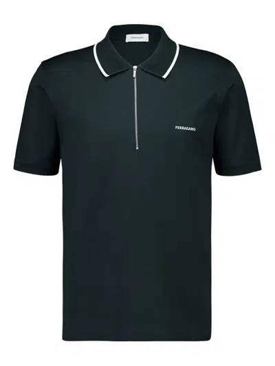 Ferragamo Zip-neck Piqué Polo Shirt In Green