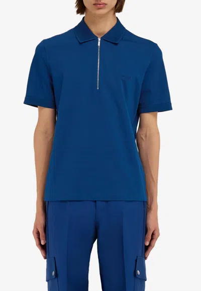 Ferragamo Zip Polo Short-sleeved T-shirt In Blue