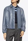 Ferragamo Zip-up Leather Jacket In Gray