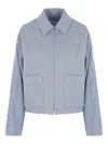 Ferragamo Virgin Wool Silk Zip-up Jacket In Blue