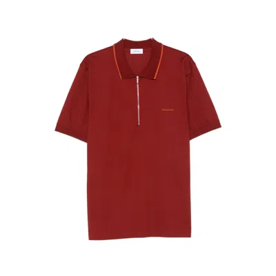 Ferragamo Zip-fastening Logo-embroidered Polo Shirt In Brown