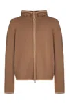 Ferragamo Hooded Zip-up Cardigan Long Sleeves In Camel