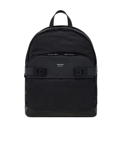 FERRAGAMO LEATHER-TRIM BACKPACK