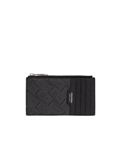 Ferragamo Logo Monogram Leather Cardholder In Black