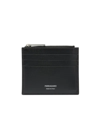 Ferragamo Zipper Card Holder In Black