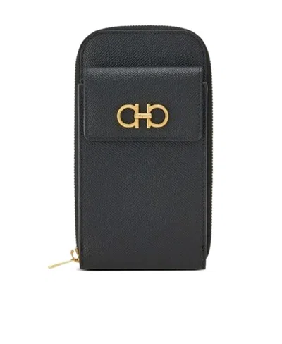 Ferragamo Zipper Cell Phone Shoulder Bag In Black