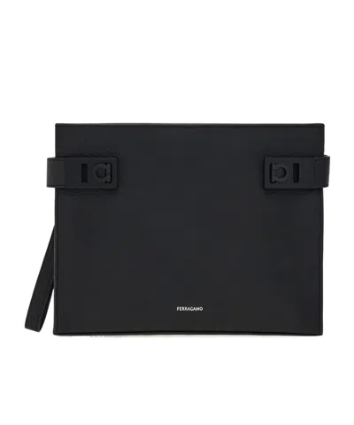 Ferragamo Zipper Clutch In Black