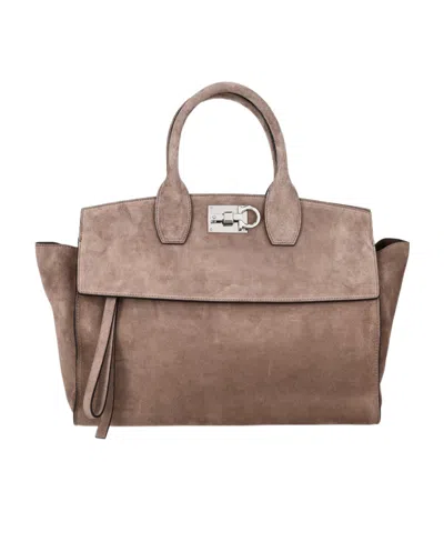 Ferragamo Zipper Shoulder Bag In Brown