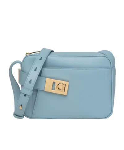 Ferragamo Zipper Shoulder Bag In Sky Blue