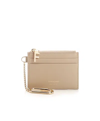 Ferragamo Zipper Wallet In Nude