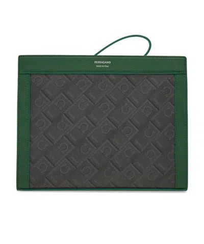 Ferragamo Zippered Clutch In Black