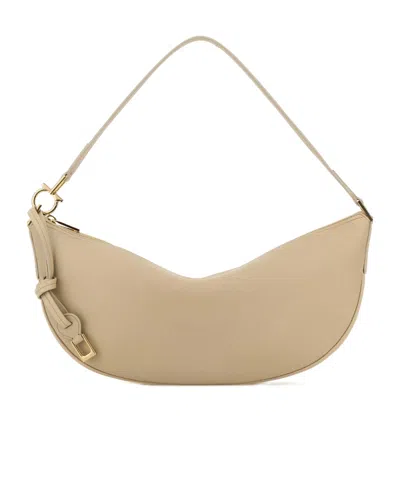 Ferragamo Zippered Shoulder Bag In Sand